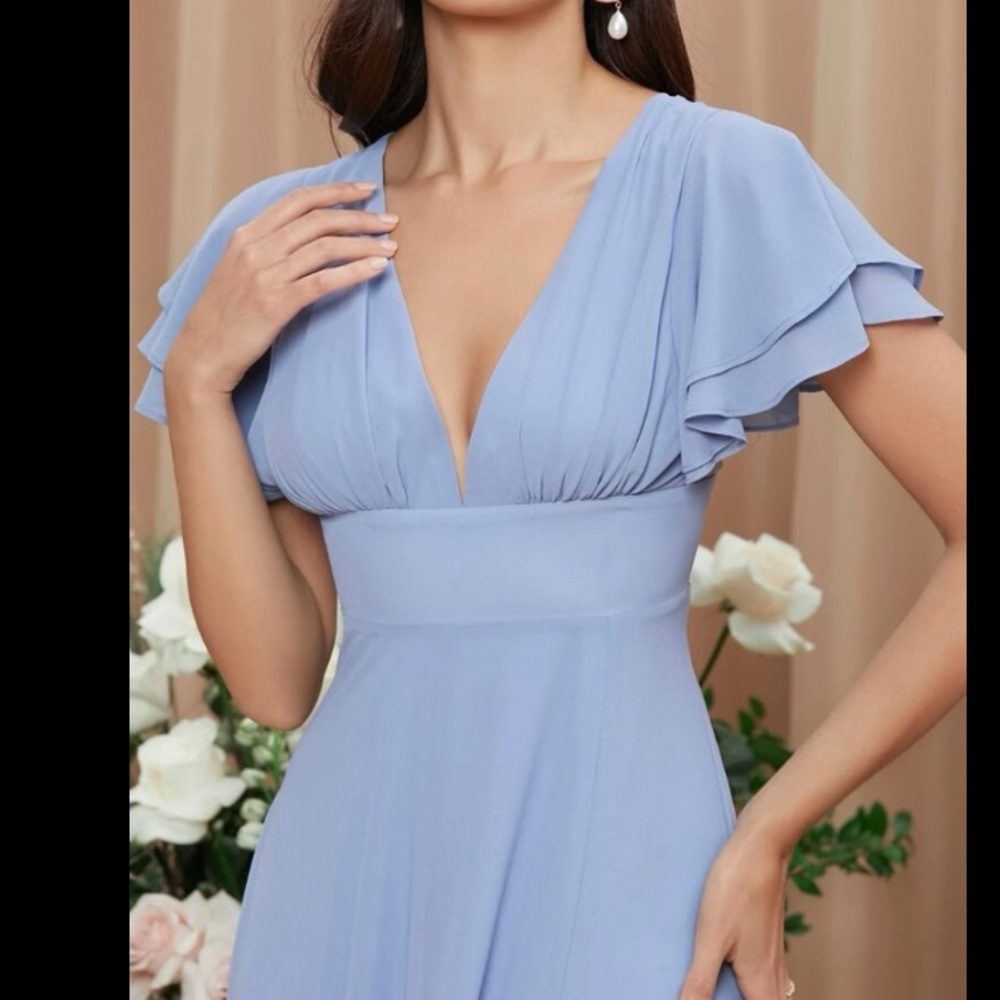 Shein Solid Tieback Flounce Sleeve Split Thigh Go… - image 2